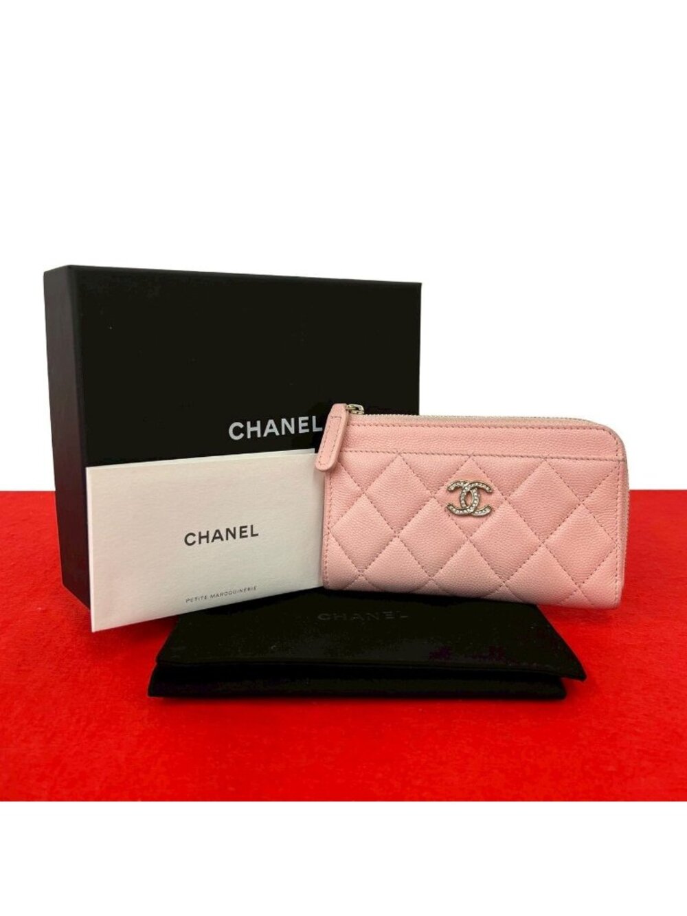 Chanel And Fragment Case Quilted CC Logo Caviar Leather Coin Pass Pink